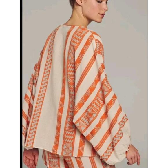 Devotion TWINS Antipsara Puff Sleeve Orange White Stripe Oversized Blouse Xsmall - Picture 4 of 7